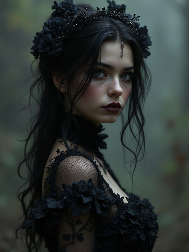 Gothic Woman in Shadows, Dark Fantasy Digital Art