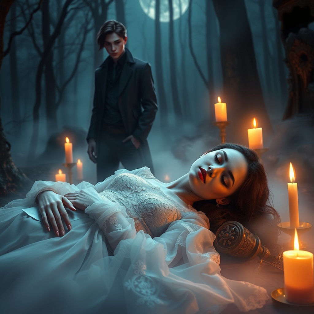Vampire Watch Over Sleeping Beauty in Mystic Forest