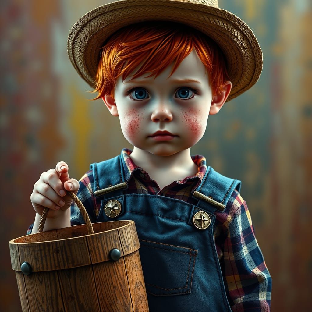 Freckled Toddler Farmer in Dark Fantasy Style