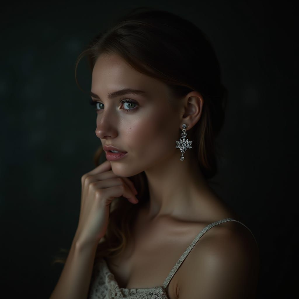 Elegant Portrait with Earring in Hyperrealistic Style