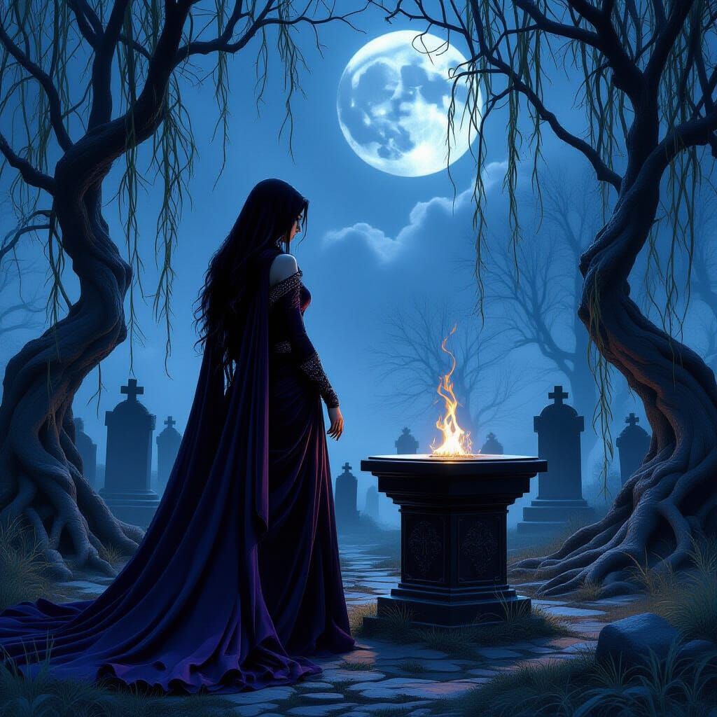 Hekate Summons Sacred Fire in Graveyard