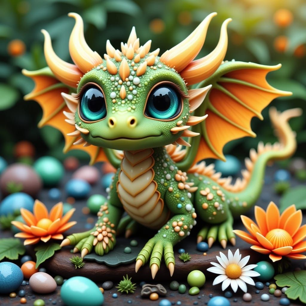Majestic Tea-Dragon with Fern and Flower Hybrid Body
