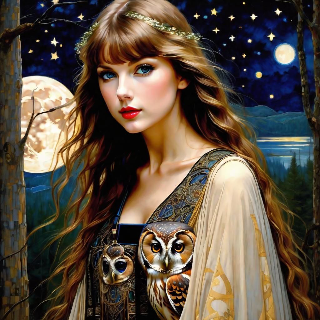Taylor Swift as Medieval Forest Queen, Klimt Style