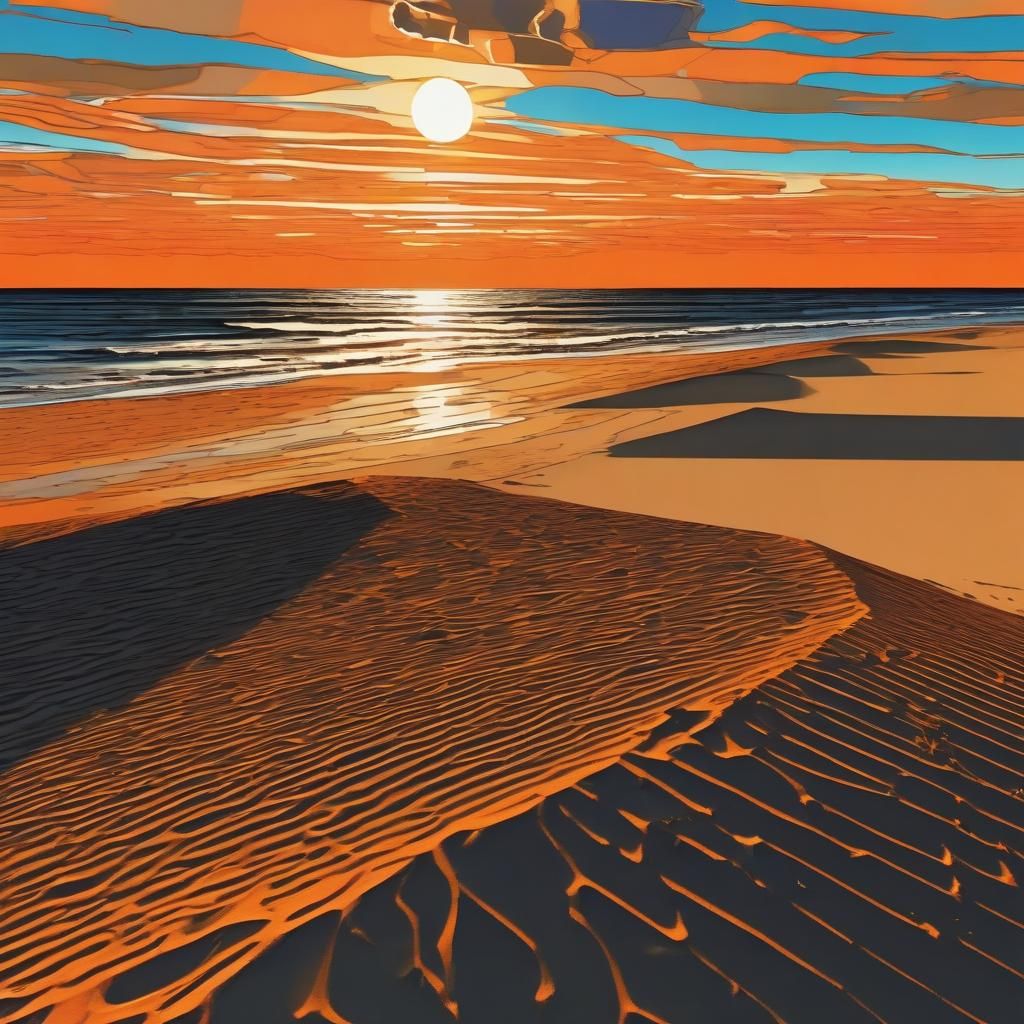 Beach Sunset with Rotoscoped Architecture in Gouache