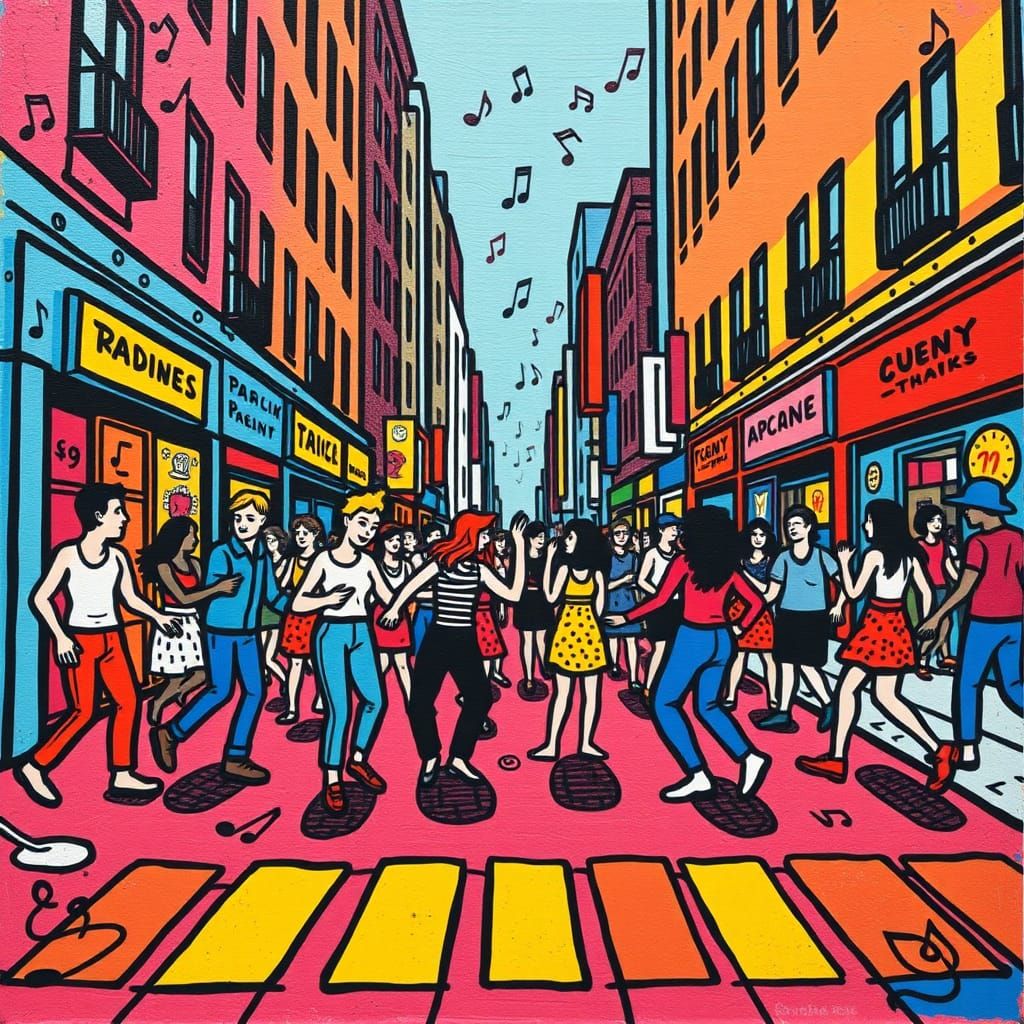 Vibrant City Street Art Inspired by Keith Haring