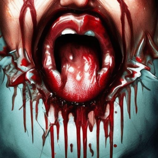 Hyperrealistic Vampire's Bloody Kiss Splash Art