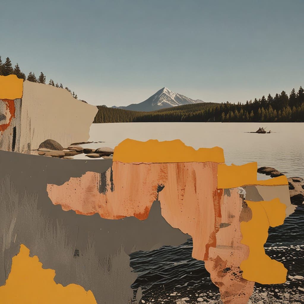 Abstract Expressionist Mountain Lake Collage