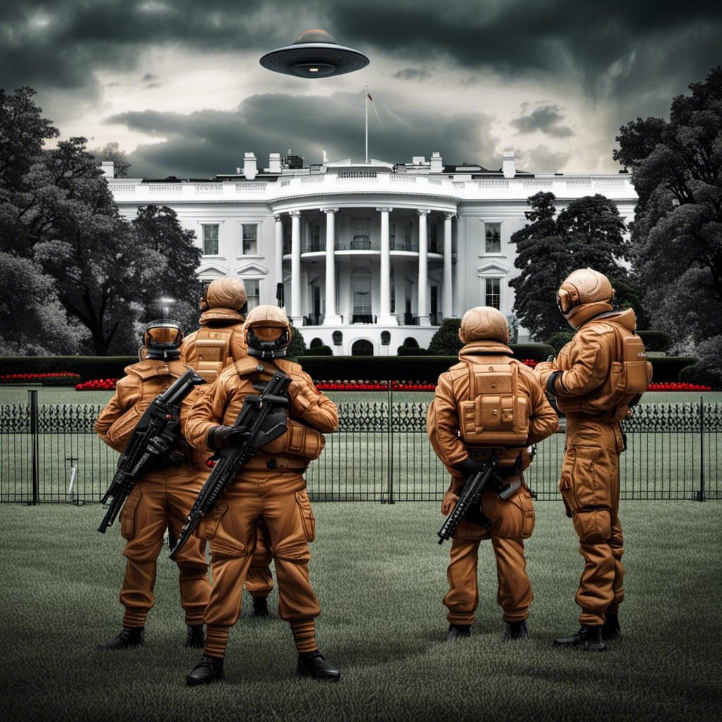 Sci-Fi Soldiers Guarding White House from UFO