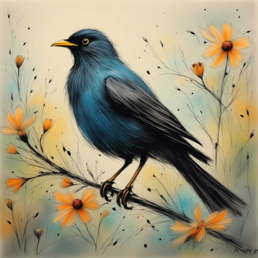 Starling Bird Perched on Branch