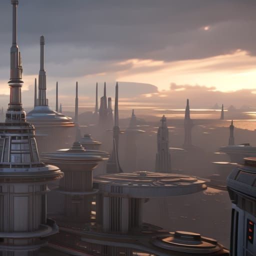 Bespin Cloud City Sunset: Millennium Falcon Soaring