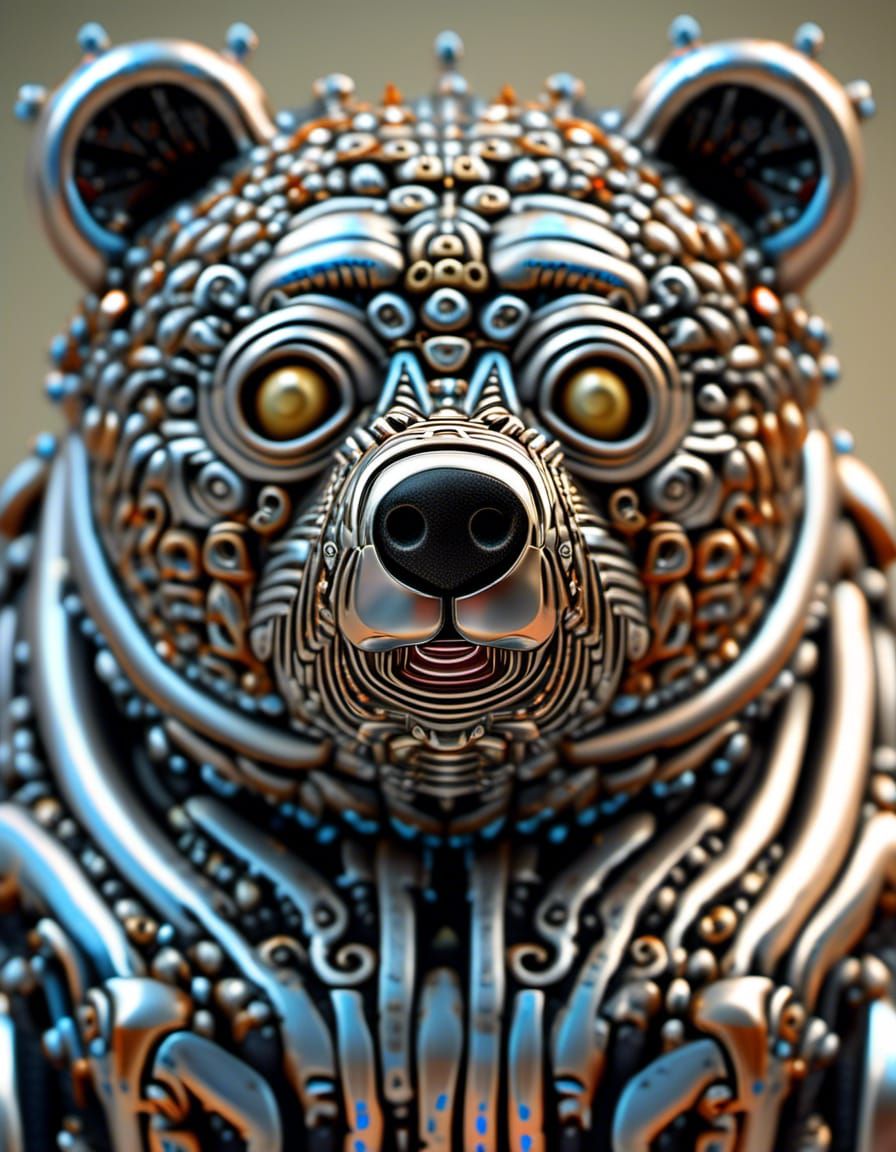 Giant Metal Bear Cyborg Sculpture