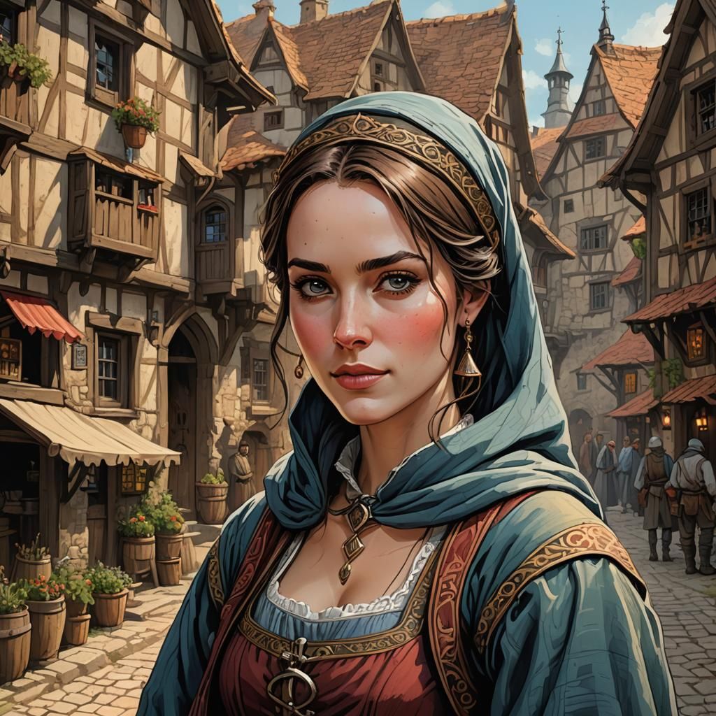 Beautiful Woman in Medieval Village: Rustic Portrait