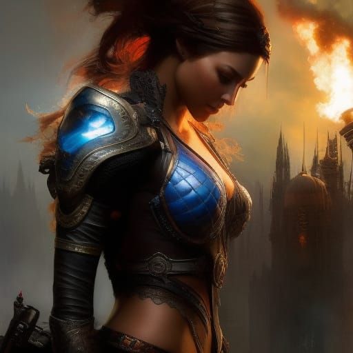 Devilish Statue Portrait on Thunderpeak, Detailed Art