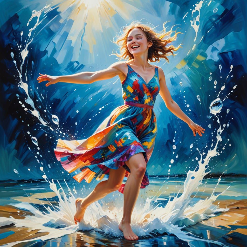 Girl Frozen Mid-Air in Joyful Leap