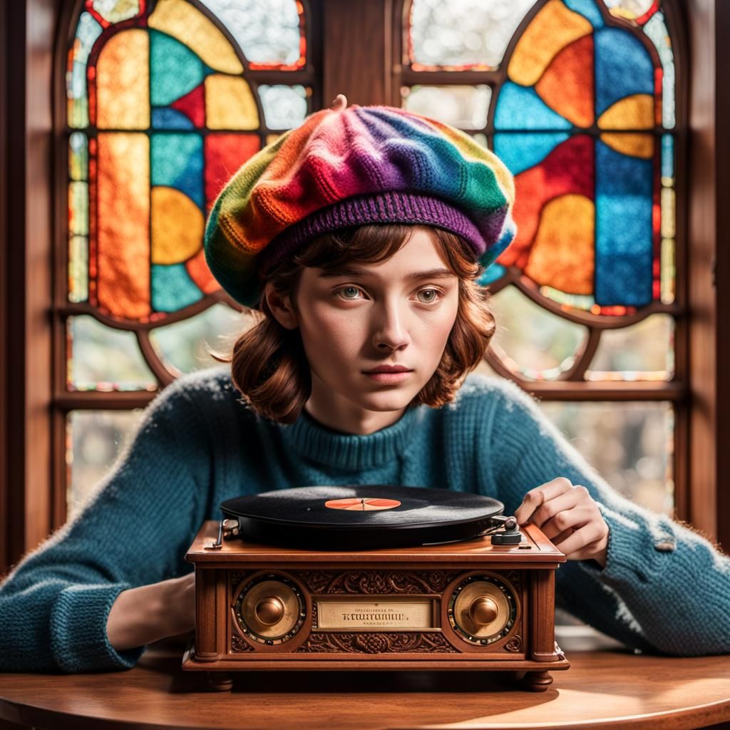 Knitted Beret and Copper Phonograph Still Life