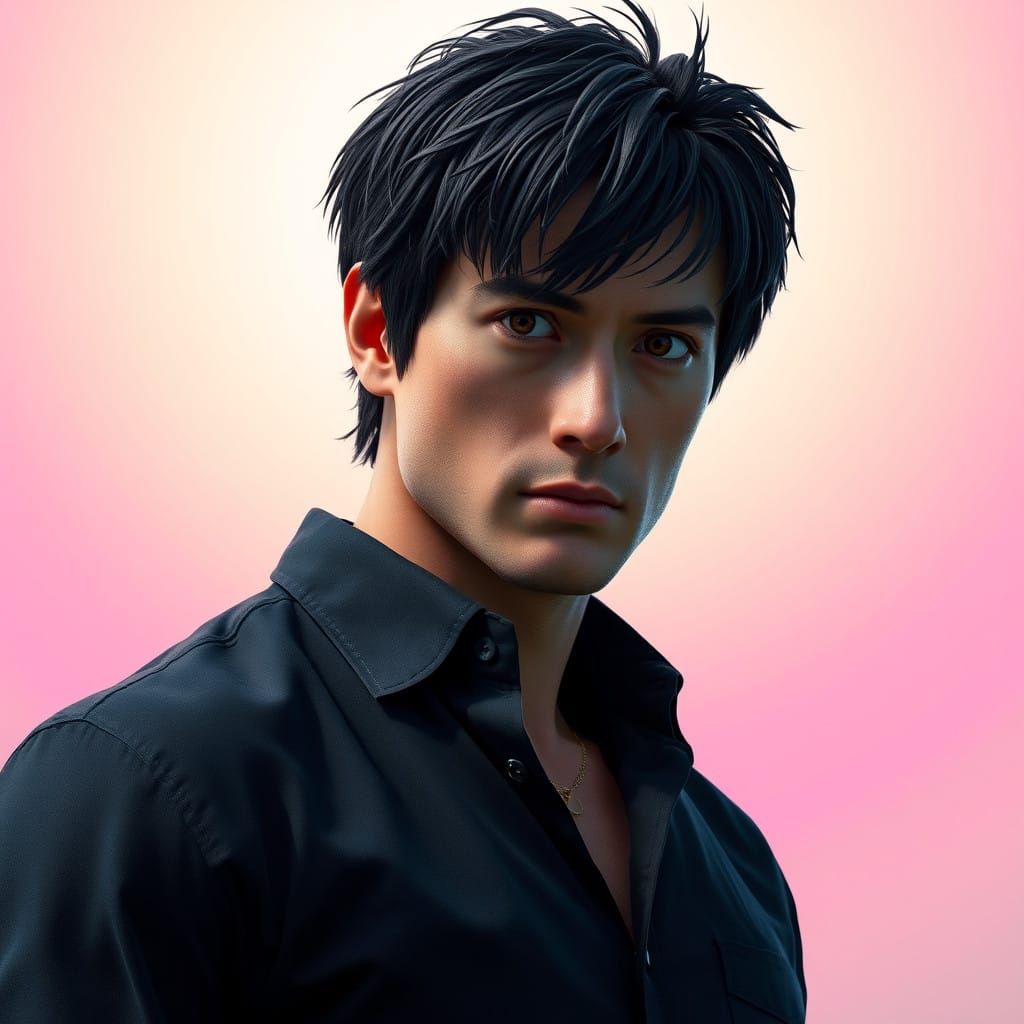 A Ruggedly Handsome Man with Intense Presence