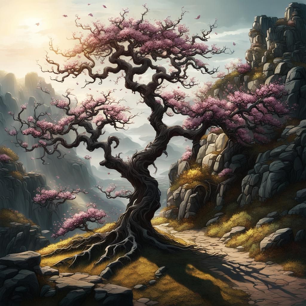 Plum Tree Digital Matte Painting in Gongbi Style