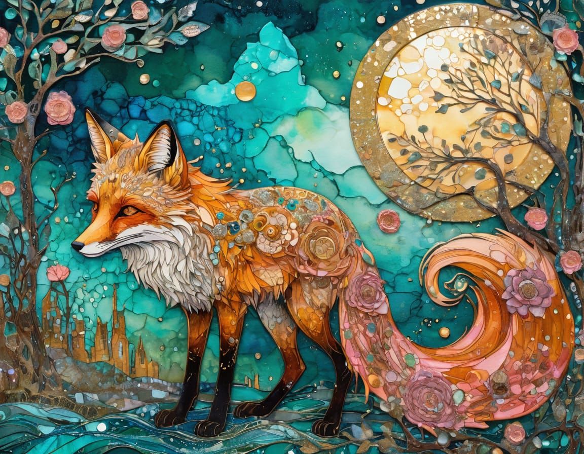 Vivid Fox in Alcohol Ink and Mixed Media