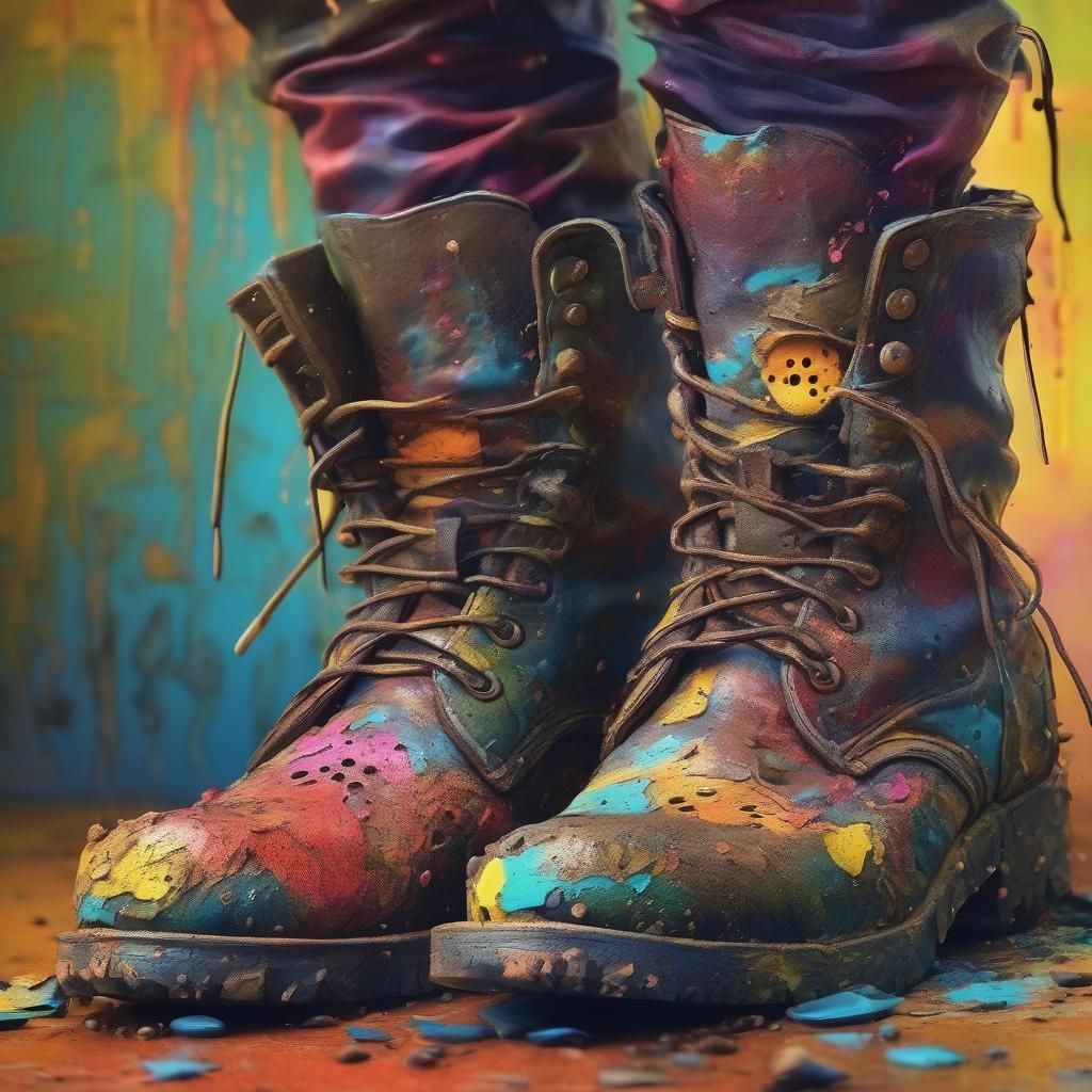 Hyperrealistic Shabby Boots with Holes Splash Art