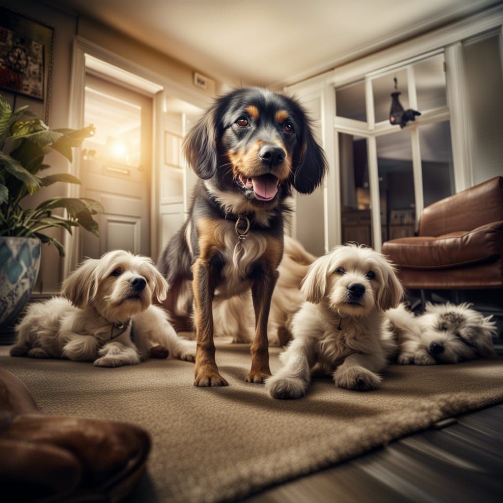 Dogs Playing in a Cozy Home Interior