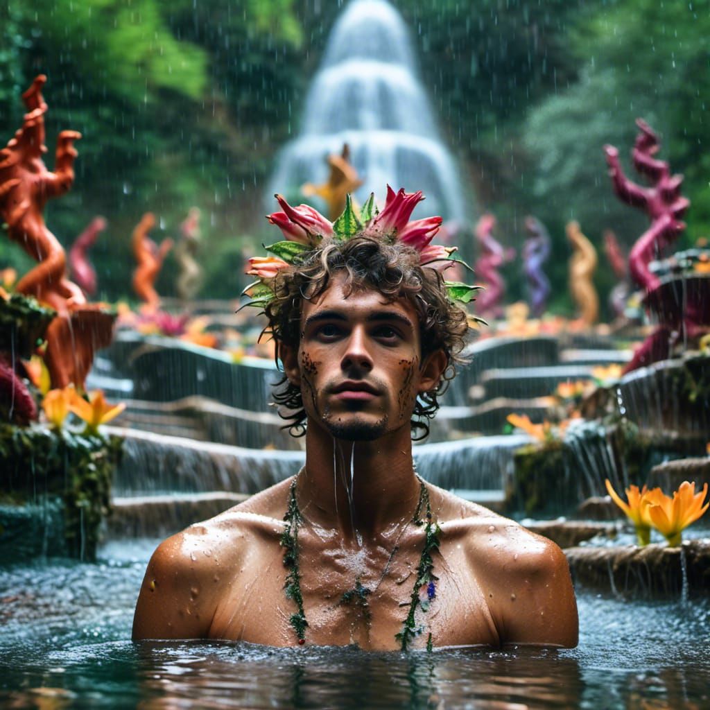 Men in Forest Hot Pools with Henna as Matte Painting