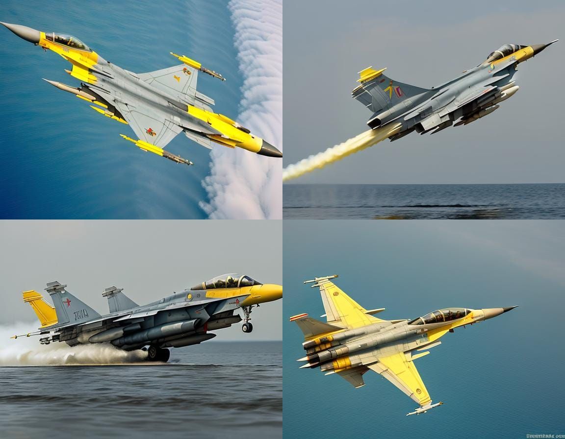 Yellow Mig-29 Jet Fighter Over Water