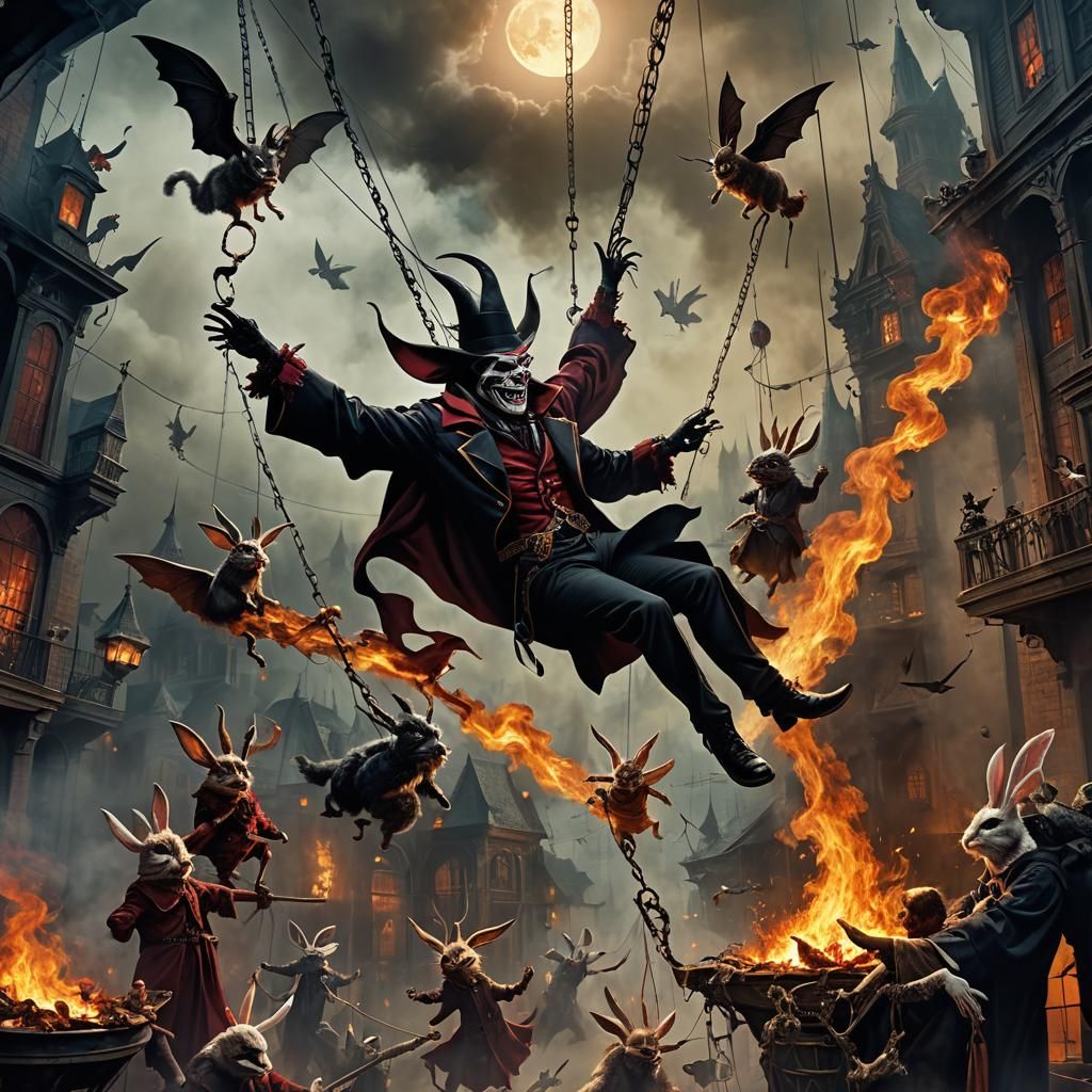 Mephistopheles on Trapeze with Winged Rabbits