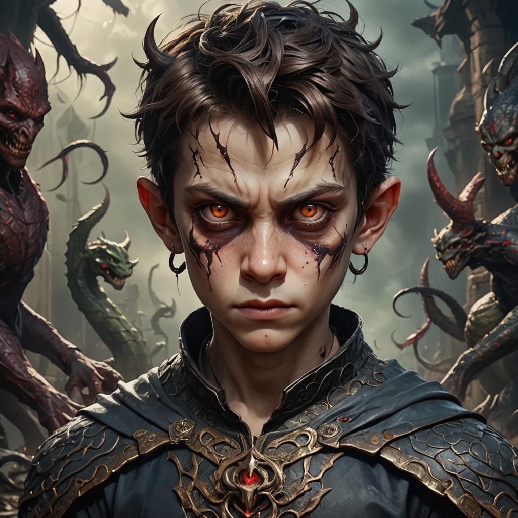 Demonic Boy Portrait in Detailed Matte Painting