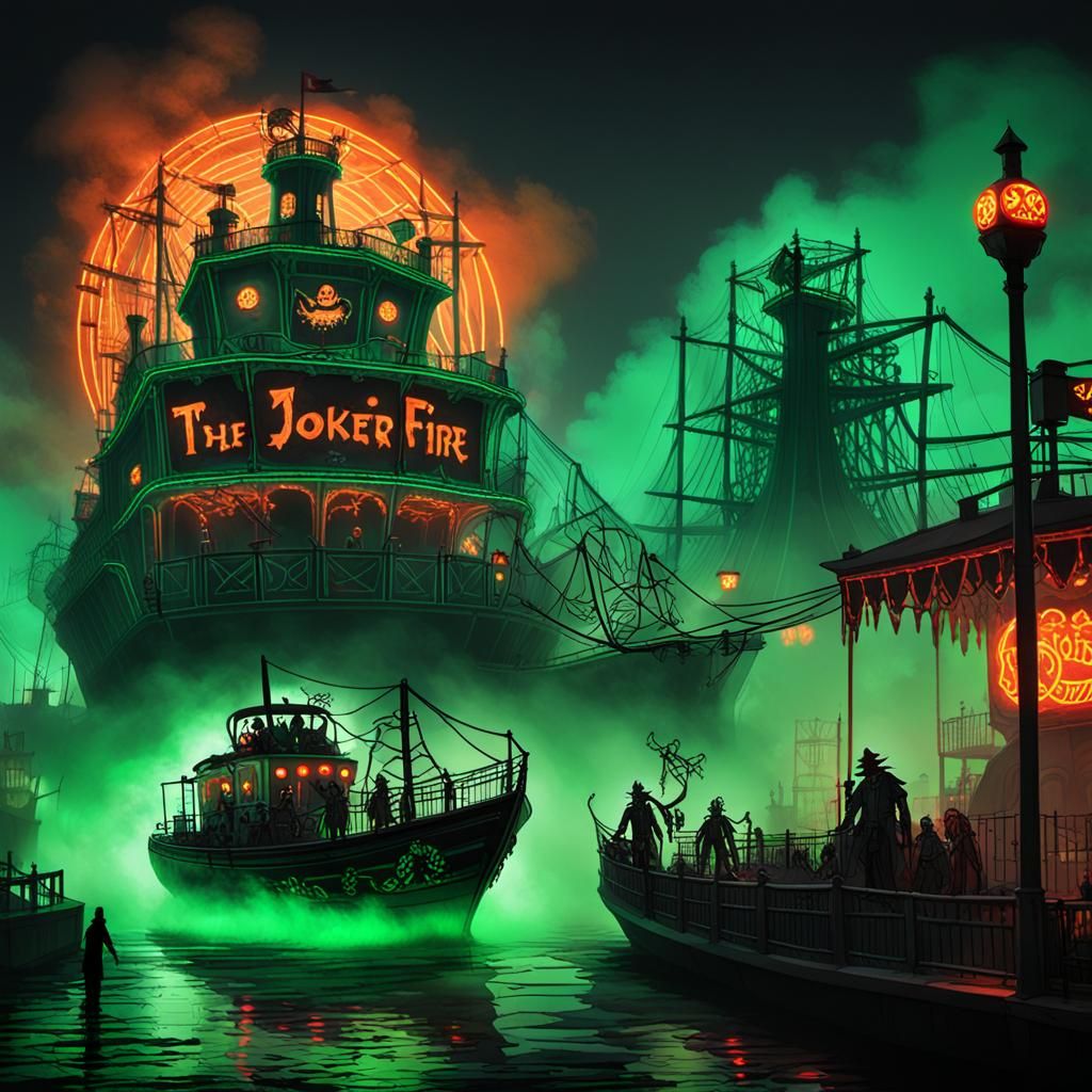 Ghost Ship Drifting in Mist, Graffiti Art Style