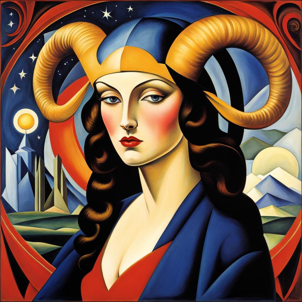 Zodiac sign Capricorn. style Tamara de Lempicka and (Marianne von Werefkin)