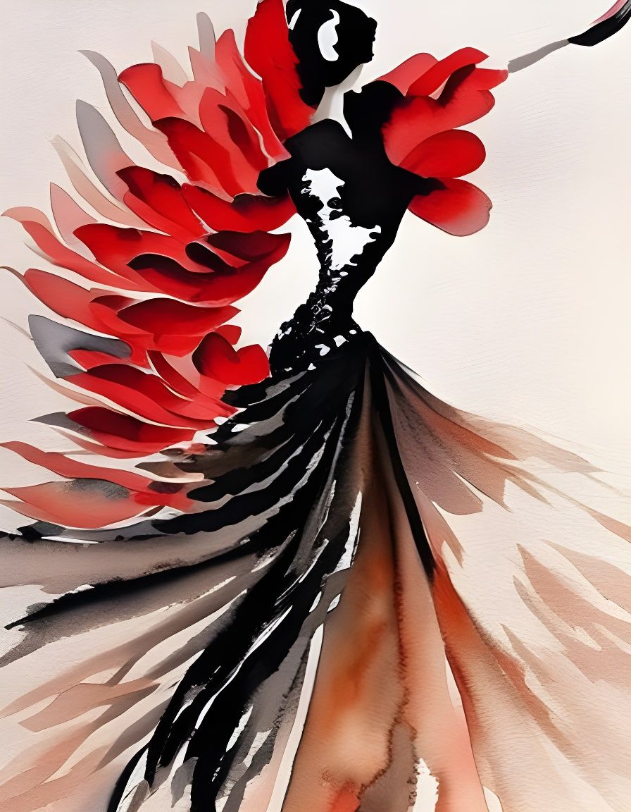 Elegant Flamenco Dancer in Watercolor Style