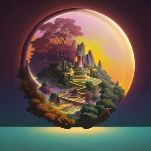 Ethereal Landscape with Hybrid Architecture in Surreal Style