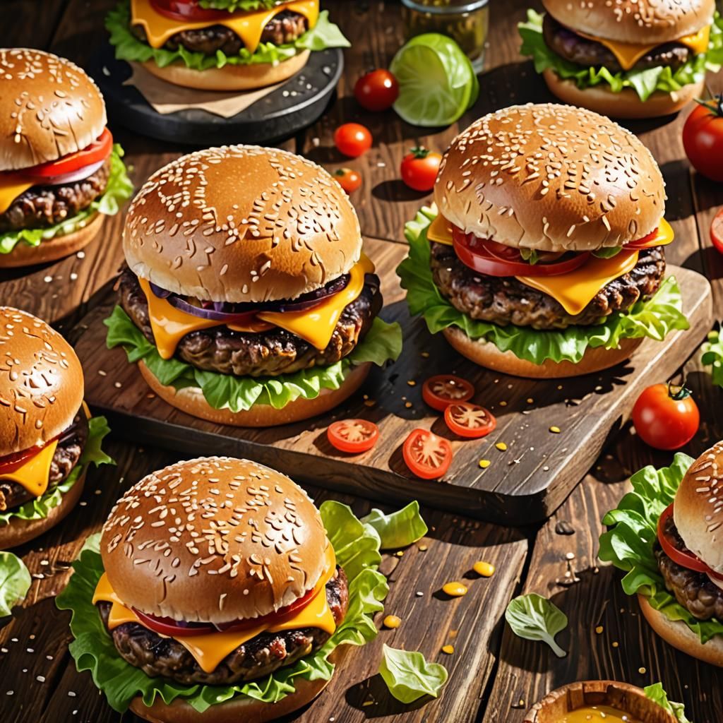 Appetizing Hamburger Close-Up in Vibrant Digital Art