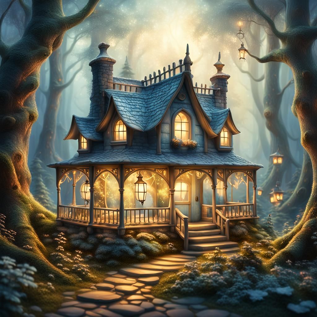 Ethereal Lantern House in Mystical Forest