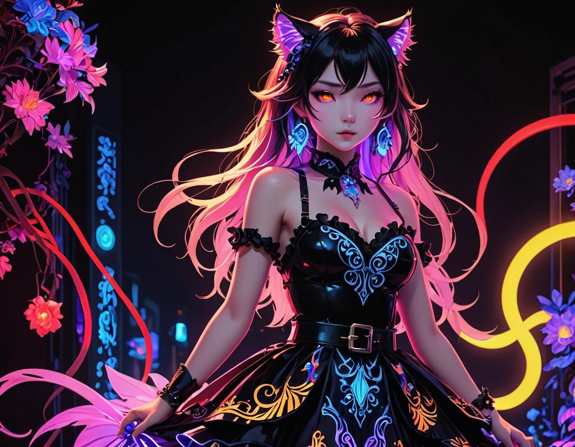 Neon Pastel Goth Tiger Dress in Anime Style