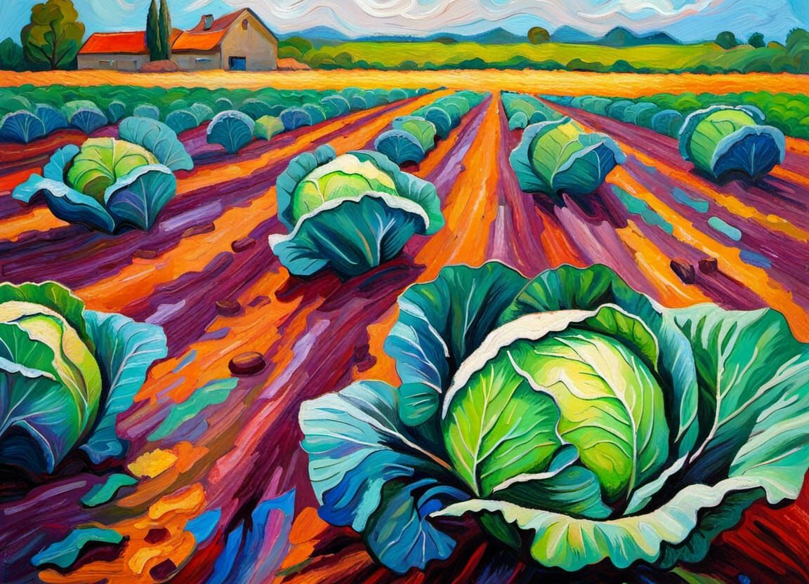 Cabbage Field in Neo-Impressionist Expressionist Style