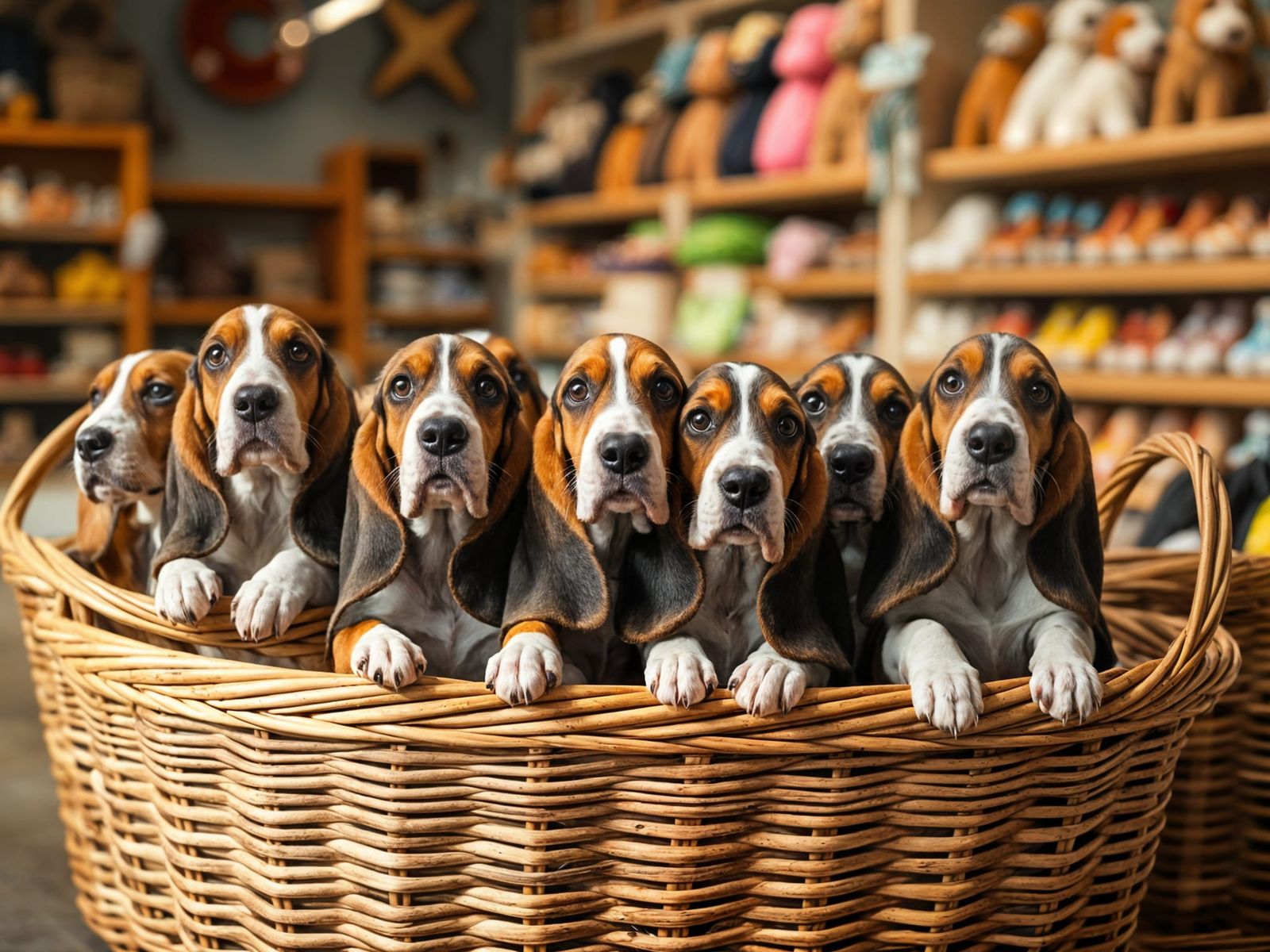 Adorable Basset Hounds in Pet Store