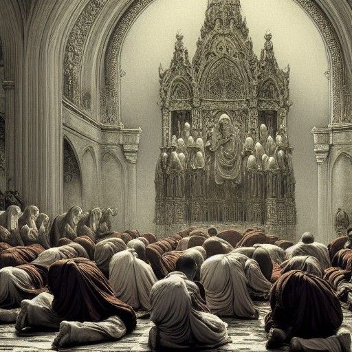 Monks Praying: Detailed Fantasy Horror Concept Art