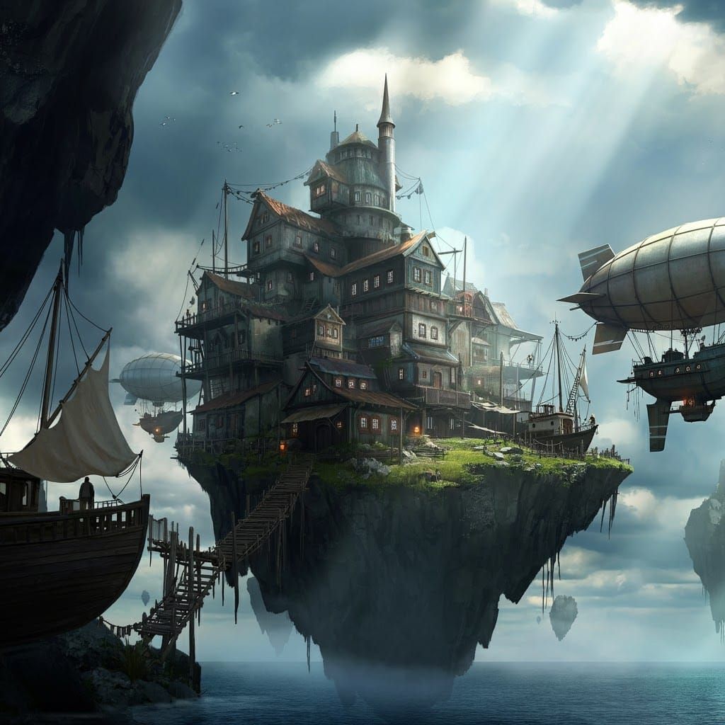 Floating Island Fishing Village in Dramatic Sunlight