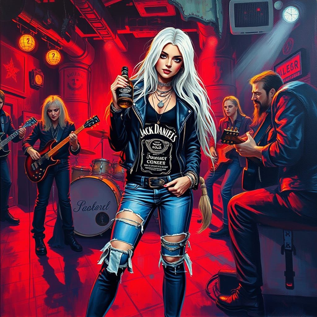 Gothic Biker Girl in Vibrant Neo-Expressionist Style