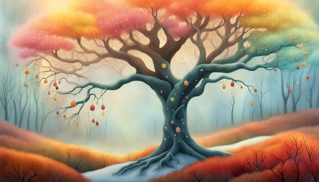 Autumn and Winter Seasons in Magical Landscape