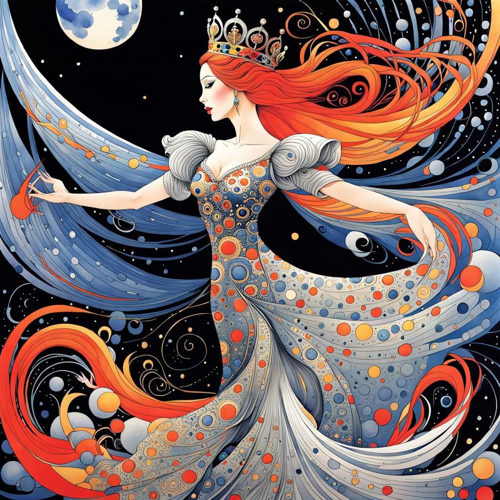 Dreamlike Princess Dances in Moonlight: Watercolor Art