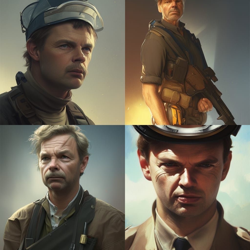 Young Sam Neill In crewman uniform, determined face, centered, Street level, 8k resolution concept art portrait by Greg ...