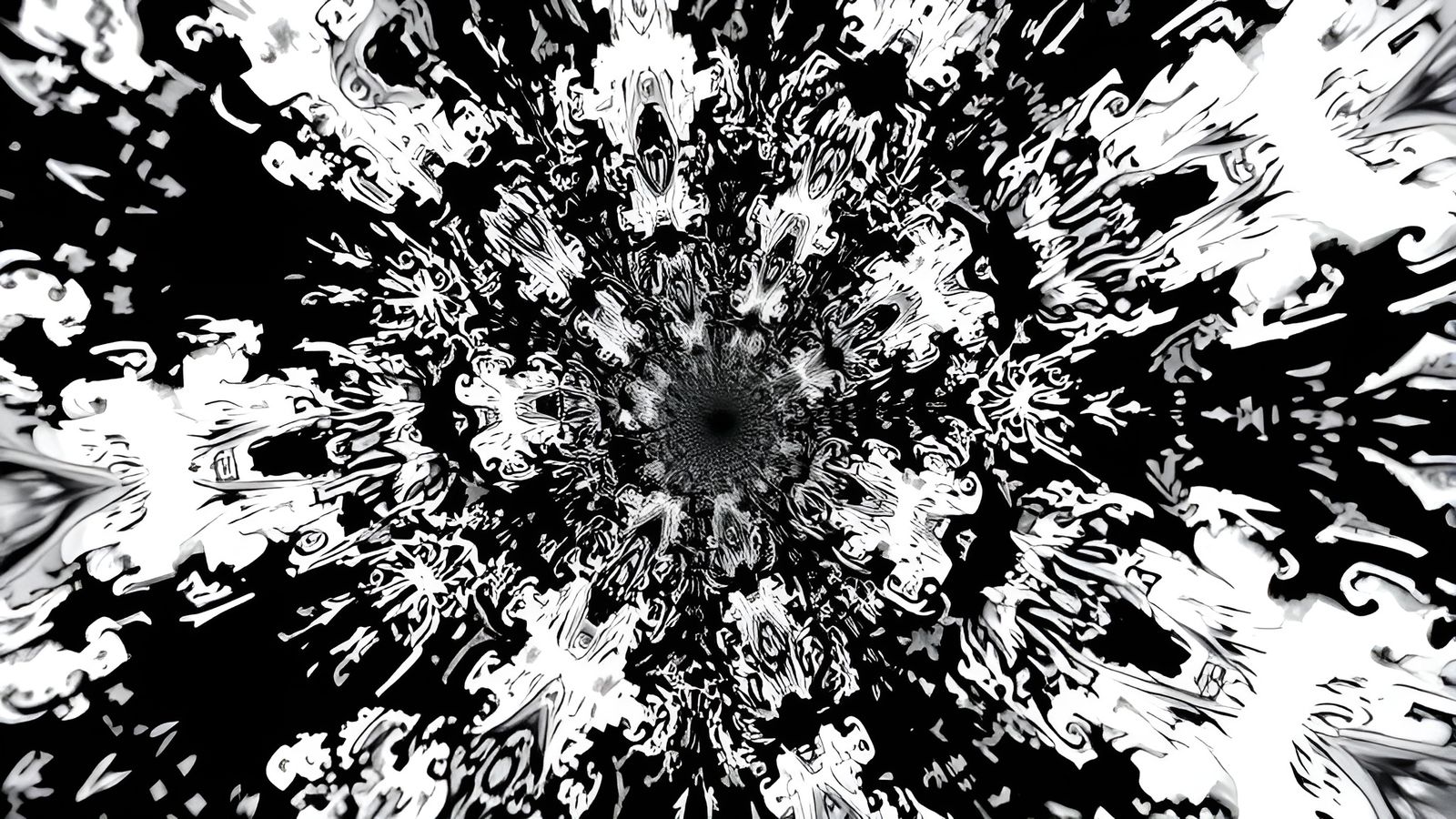 Fractal Ouroboros in Diverging Black and White Patterns