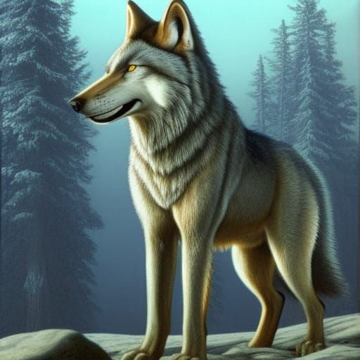 Majestic Grey Wolf in Detailed Matte Painting