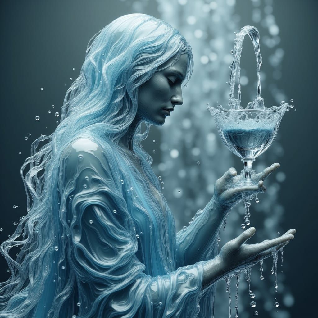 Magical Water Goddess Pouring Waterfall