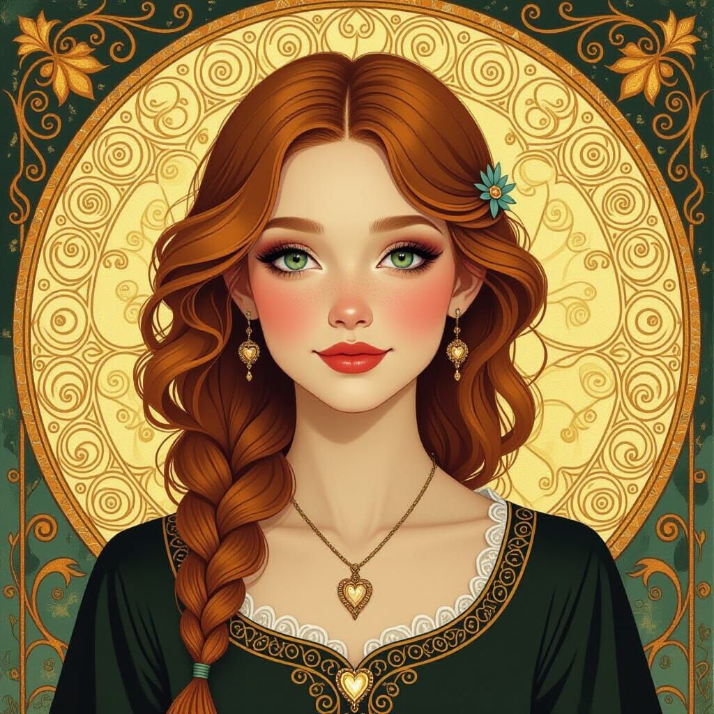 Gnome Woman Portrait in Klimt-Inspired Art Nouveau Style