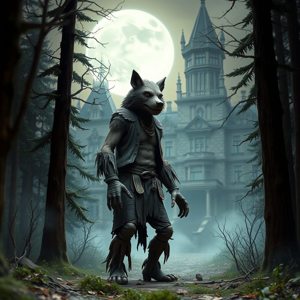 Claymation Wolfman in Victorian Style Woods