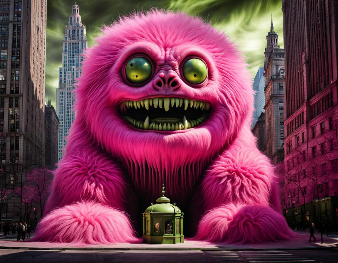 Giant Pink Fluffy Monster Portrait in Chicago
