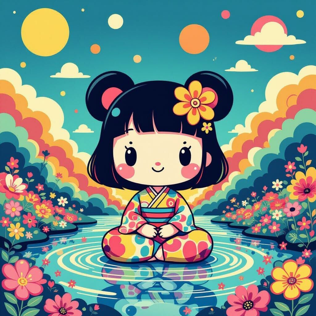 Cute Cartoon Character in Psychedelic Surrealist Style